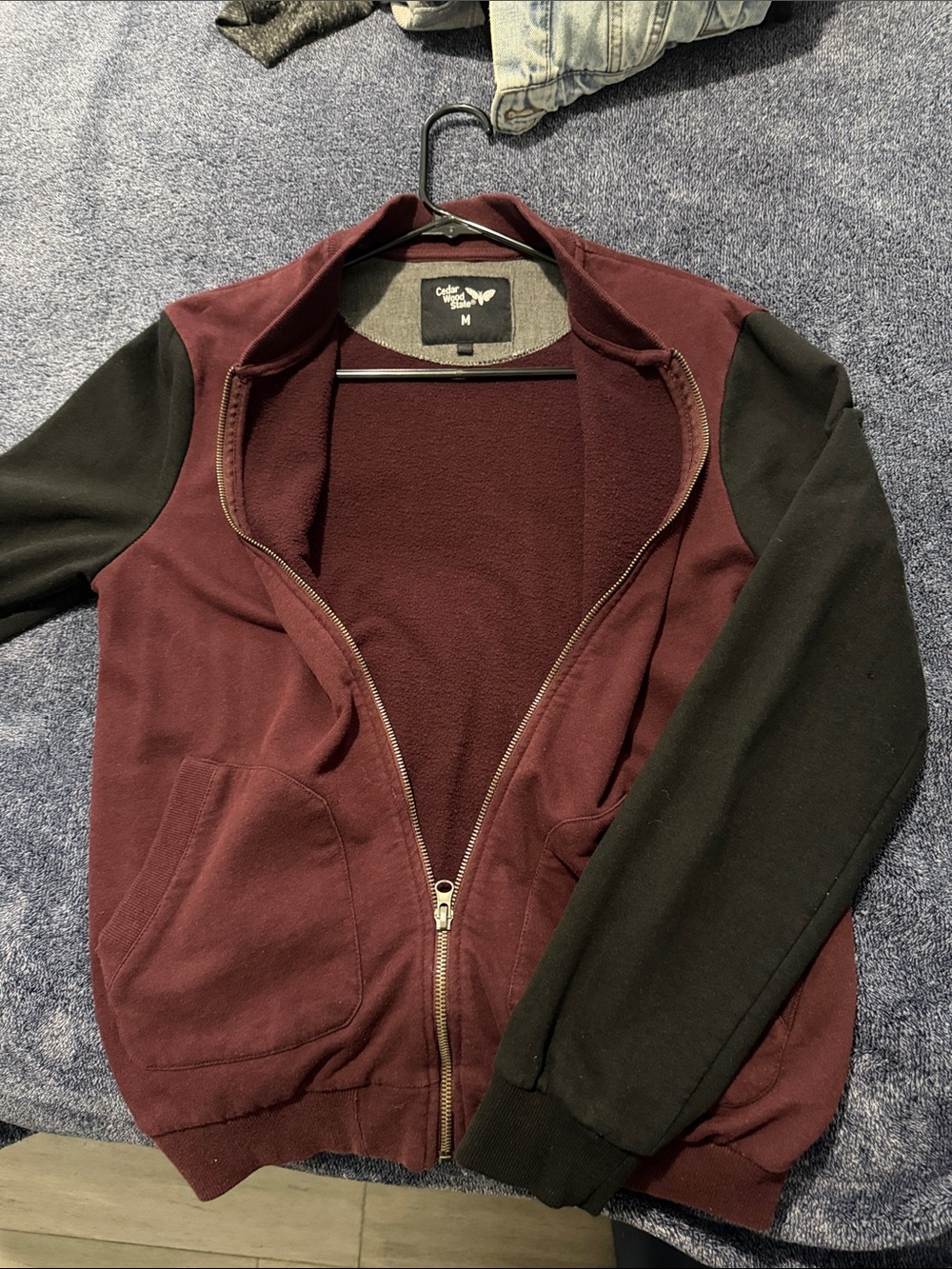 Classic Two-Tone Zip-Up Jacket - Burgundy & Black